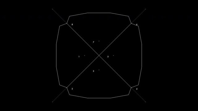 Minimalist vector targeting crosshairs and geometric framing elements animating over black. Perfect FUI overlay asset for sci-fi weapons tracking, user interfaces, and tech design.