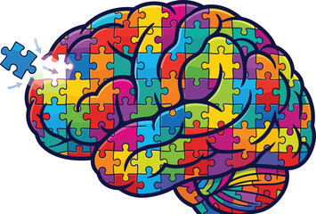Fototapeta premium Human brain made of colorful puzzle pieces vector illustrationHuman brain made of colorful puzzle pieces vector illustration