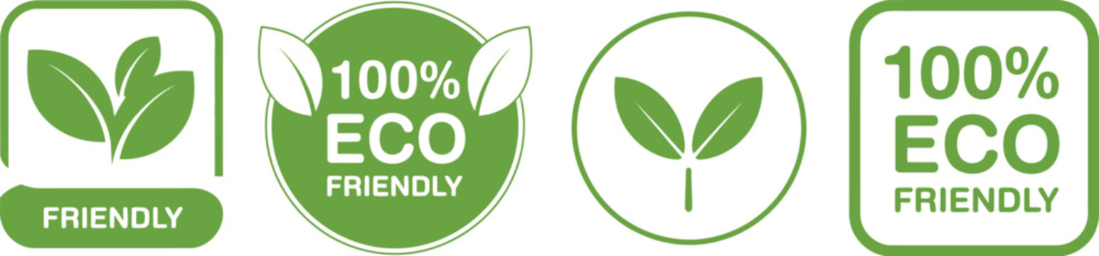 Eco friendly icons set, ecologic food stamps and organic natural food labels for sustainable products healthy lifestyle and green packaging design.
