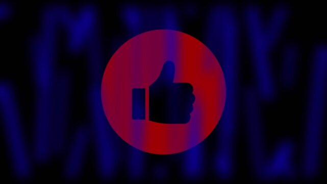 Social media like button animation with abstract blue light background, thumbs up digital
