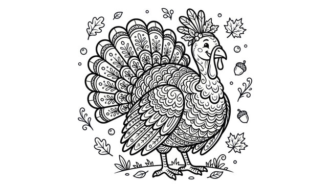 Turkey with decorative patterns for thanksgiving coloring page