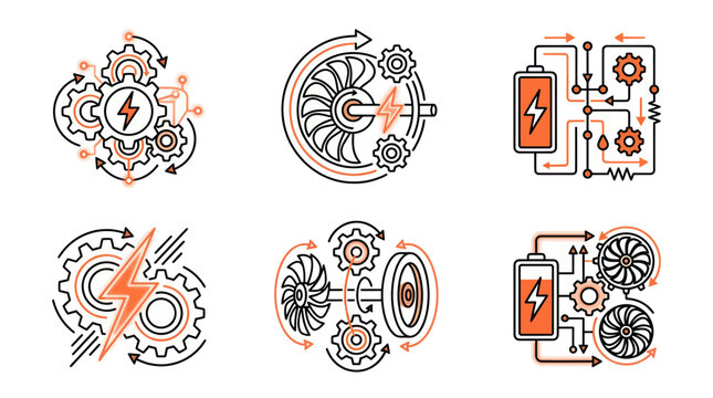 Industrial energy and mechanical engineering power system icons