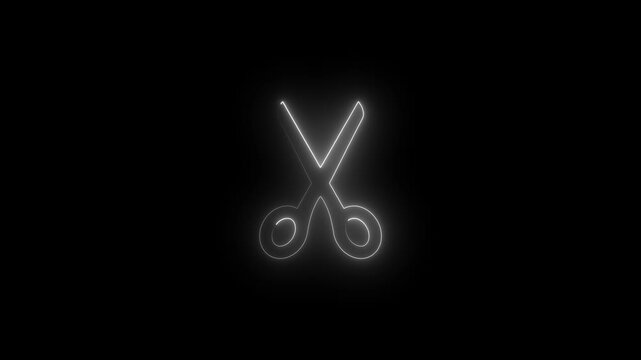 Glowing neon scissors animation on black background, for creative and, editing concepts