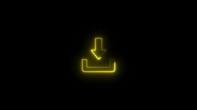 Glowing yellow neon download animation on black background, for digital interface