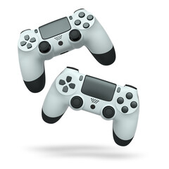 Wireless gaming controllers flying in air isolated on white background, symbolizing gaming technology concept © Vasyl Onyskiv
