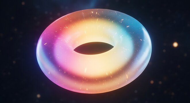 Black hole surrounded by colorful accretion disk in space.