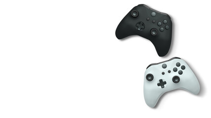 Wireless gaming controllers flying in air isolated on white background, symbolizing gaming technology concept © Vasyl Onyskiv