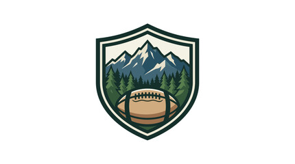 Obraz premium American Football Crest with Mountain and Forest Landscape