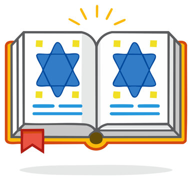 Cartoon Torah Book with Star of David Symbol on Pages, Jewish Religion Scripture