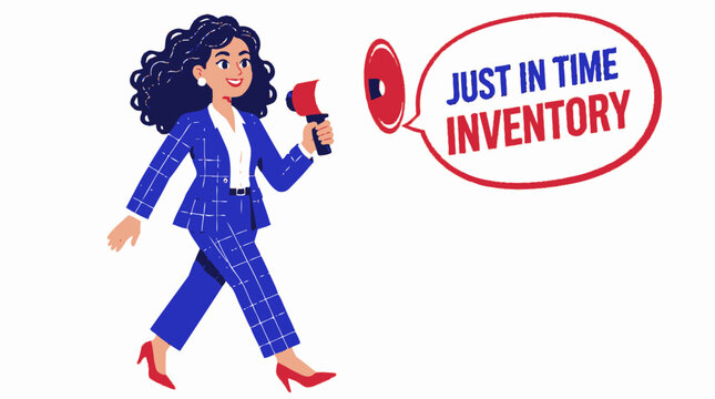 Businesswoman announcing just in time inventory concept.