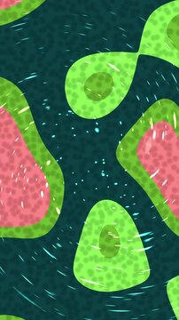 Abstract representation of biological cells with vibrant colors and textured background.