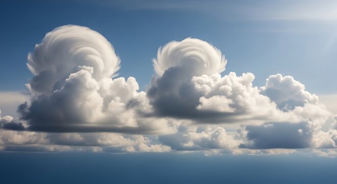 Dramatic mushroom clouds over ocean horizon.