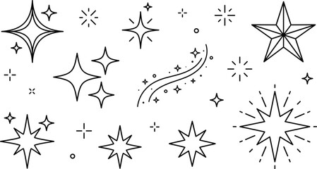Hand drawn doodle style star and sparkle icons vector set with magic shiny twinkle starburst elements © AKTAR