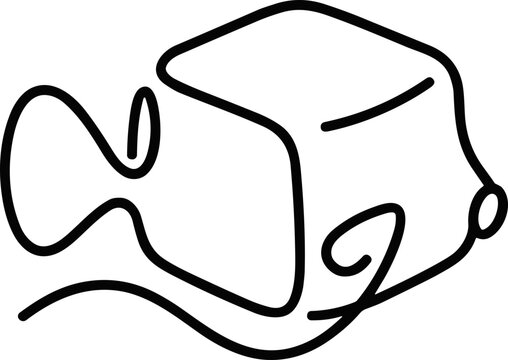 Minimalist line art of a cuboid object with flowing abstract elements