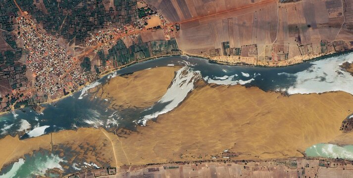 Satellite View Segou Niger River Island Channel Split