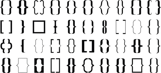 Text bracket, symbols set, parentheses and braces vector design including boxes for quoting text punctuation and typography elements. © VectorIndiaPro