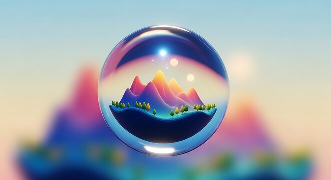 Abstract crystal ball with colorful refraction effects.