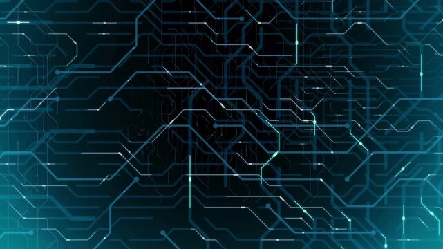 Blue circuit board pattern with glowing lines on dark background for tech designs