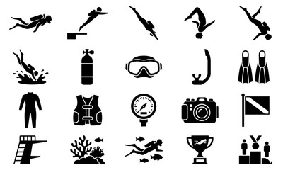 Scuba Diving and Snorkeling Silhouette Icons Set © Mahmudul