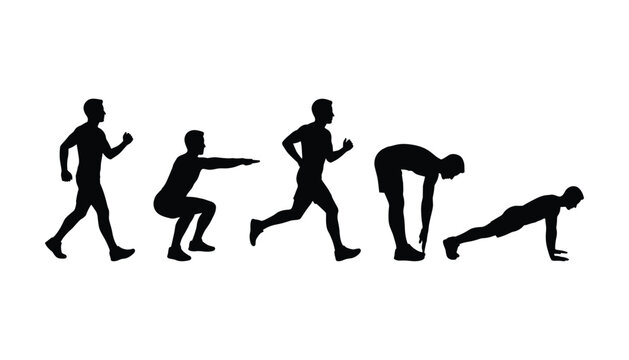 Man Performing Various Fitness Exercises Silhouette