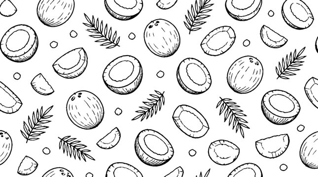 Detailed illustration of coconut and palm leaves pattern.