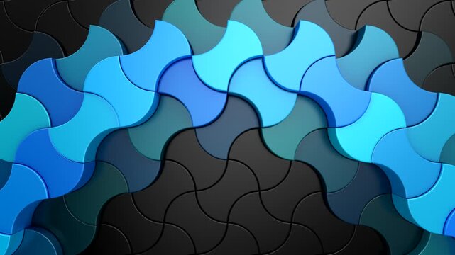 Geometric Shapes Form a Wave. Abstract motion, two color, 3d rendering, 4k resolution

