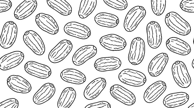 Detailed black and white pecan nut illustration pattern.