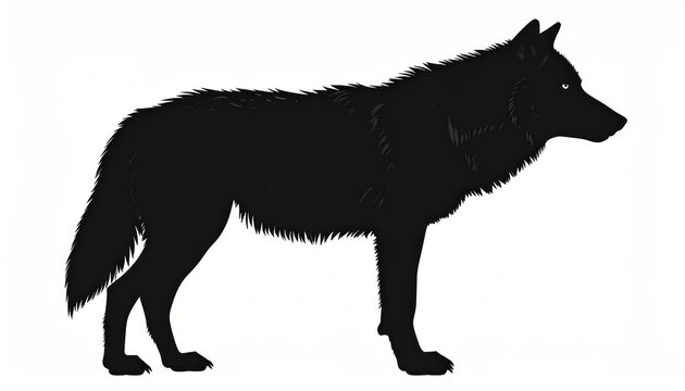 Black wolf profile silhouette isolated on white background.
