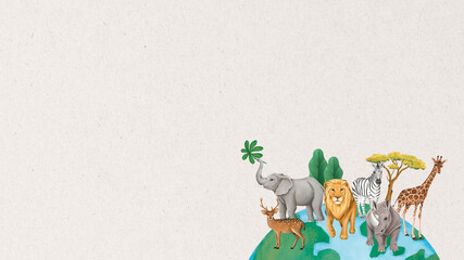 Obraz premium Wild animals border desktop wallpaper, off-white textured design