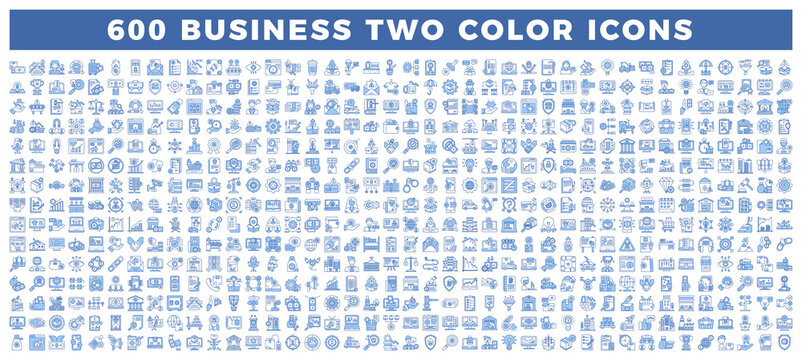 Collection of 600 two-color business icons on white background