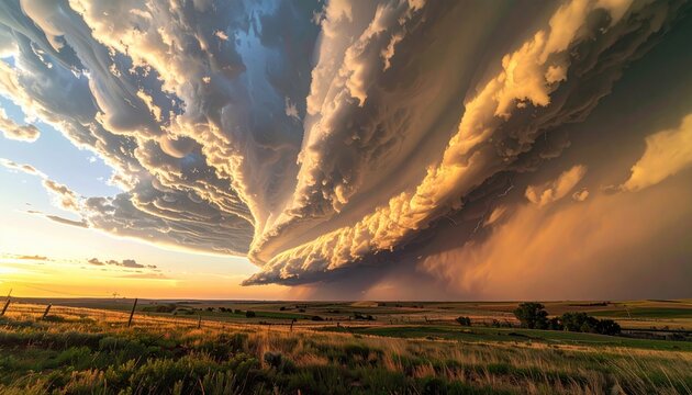 Dramatic Supercell Thunderstorm Approaching Over Rural Landscape.