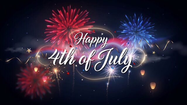 Happy Fourth of July greeting with patriotic fireworks for American Independence Day celebration