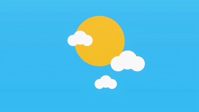 Minimalist weather concept featuring a day cycle animation with a rising sun and morphing clouds in a flat vector style