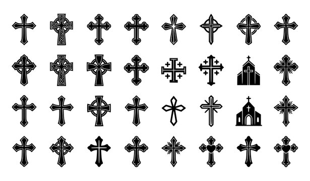 Premium Christian Cross Symbol Set with Sacred Religious Icons and Church Emblems