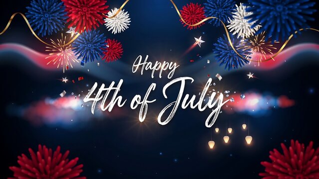 Happy Fourth of July greeting with patriotic fireworks for American Independence Day celebration