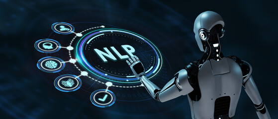 NLP Natural language processing AI Artificial intelligence. 3d illustration © putilov_denis