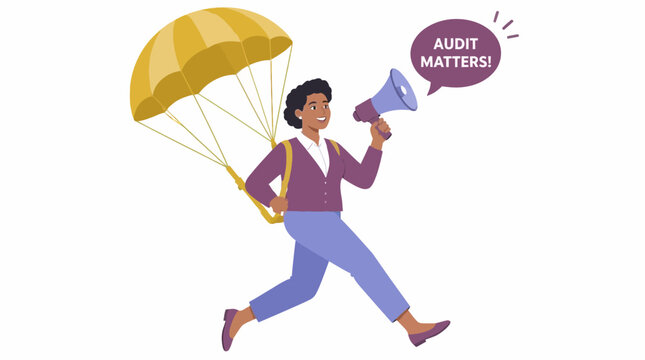 Person with parachute and megaphone running forward.