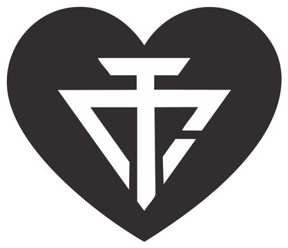 Bold geometric monogram inside a heart symbol modern love icon vector illustration
