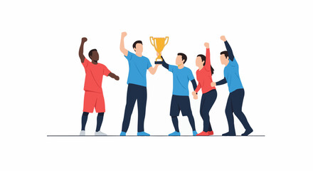 Fototapeta premium Diverse group celebrating with trophy