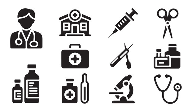 Medical veterinary icons representing veterinarian services clinic hospital and supplies.