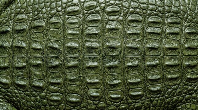 Green Crocodile Skin Texture Background, Detailed Reptile Leather Pattern for Luxury Fashion Design, Exotic Animal Hide Surface for High-End Accessories and Upholstery