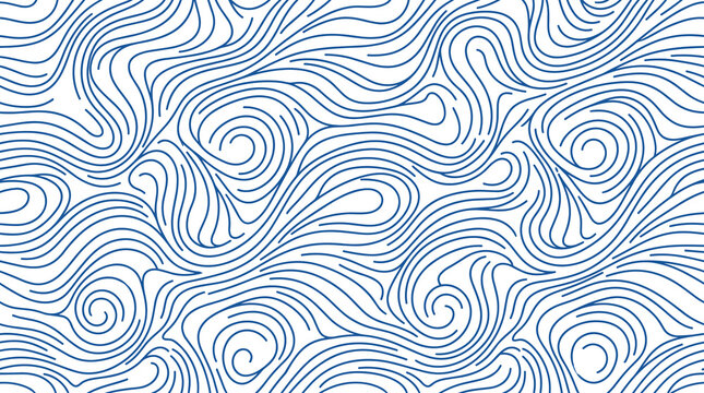 Seamless pattern with blue wavy flowing lines, abstract swirl texture for backgrounds and textiles