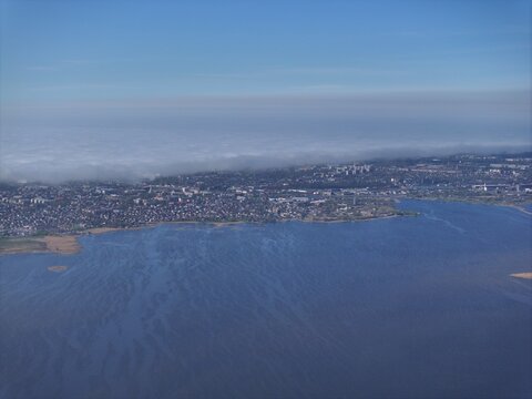 Aerial view of Liepaja Lake and the surrounding urban landscape of Liepaja, Latvia.