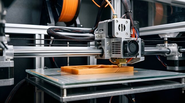3D Printer Building Object, Fused Filament Fabrication, Orange Plastic