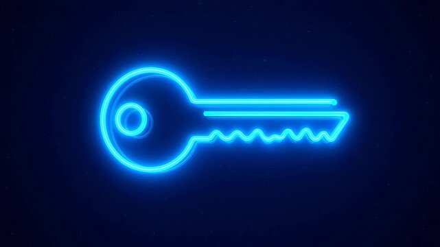 Neon blue key icon on dark background
