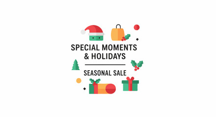 Obraz premium Colorful holiday sale graphic with festive icons and text