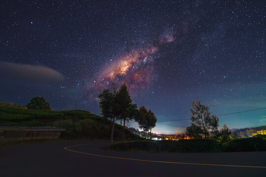 Evening vibes with Milky Way in the sky at Ciwidey Tea Plantation Bandung West Java Indonesia 