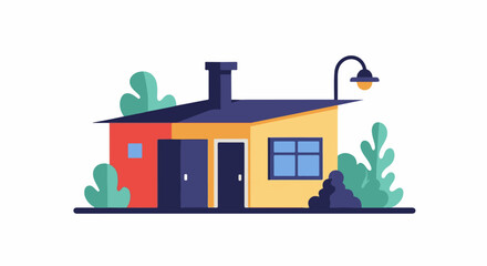 Obraz premium Colorful house with dark roof and chimney