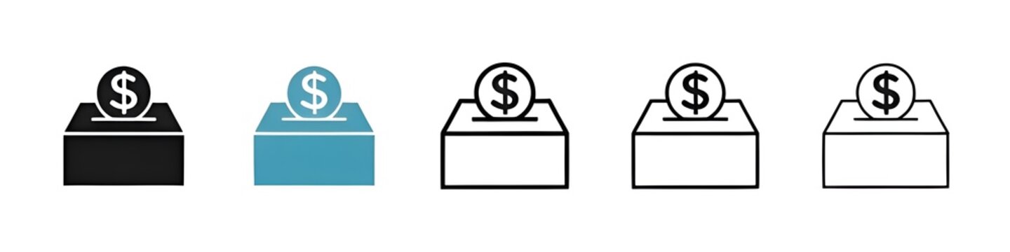 Donate vector icon set. fundraising money box line icon. charity collect box icon. donation vector icon for Ui designs. Thin line customizable illustration. Contour symbol. Vector. Editable stroke
