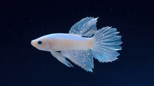 Beautiful Betta Fish with Colorful Fins Swimming Gracefully in Dark Background, Ideal for Aquatic Nature Photography
